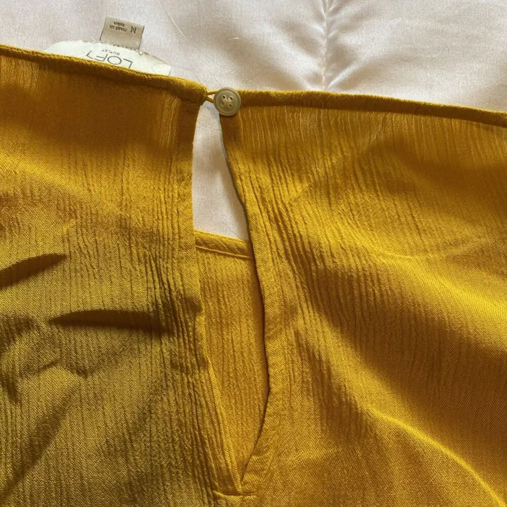 Loft Short Gathered Puff Sleeve Ladies Top Medium Mustard Yellow